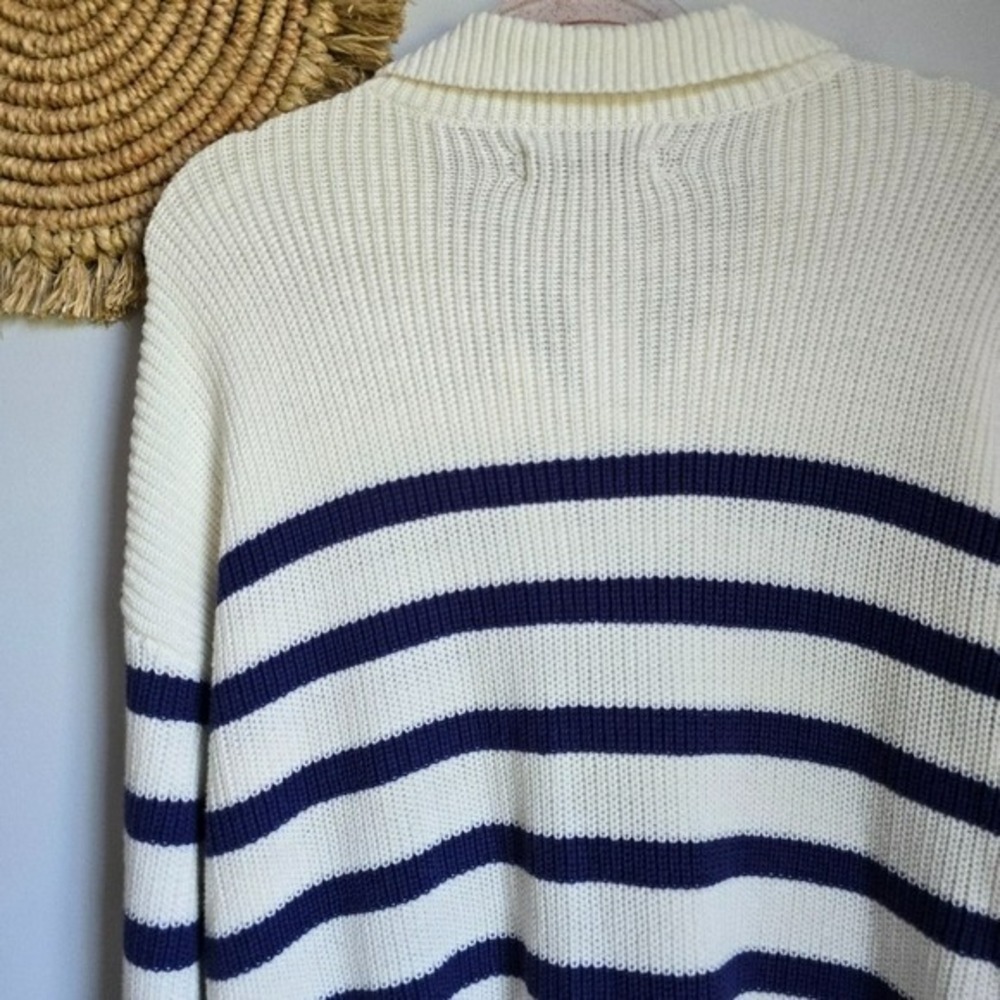 Ann Taylor Loft NEW Striped Lace Up Polo Sweater Navy White Nautical SZ Large - Picture 7 of 11